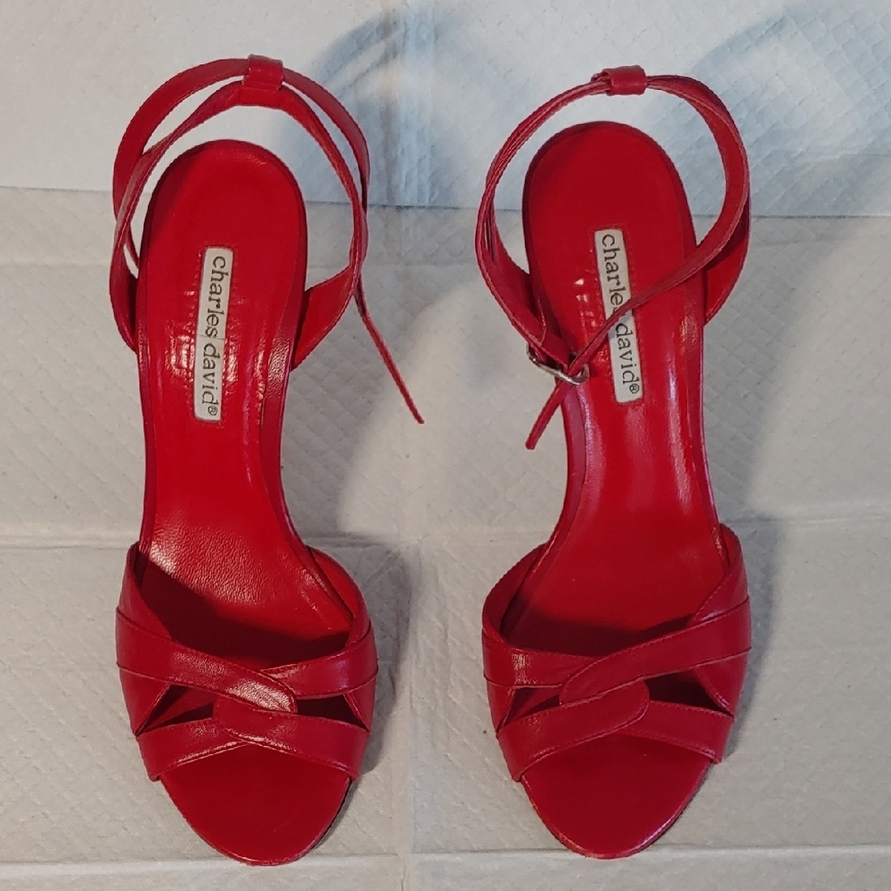 Charles David Red High Heeled Ankle Strap Heels